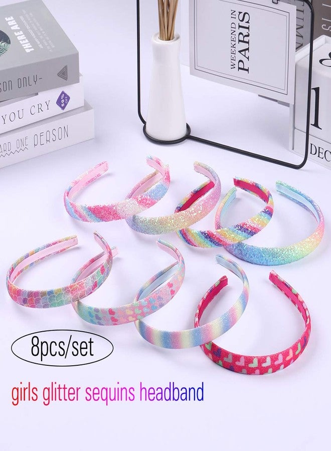 WANYU Rainbow Headbands 8 Pcs Sweet Hairband Children Head Bands For Girls Sequin Printed Heart Mermaid Headband Kids Hair Piece - Image 2